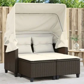 2 seater garden sofa with hood and brown PE rattan stools by , Outdoor sofas - Ref: Foro24-365782, Price: 294,72 €, Discount: %
