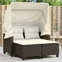 2 seater garden sofa with hood and brown PE rattan stools by , Outdoor sofas - Ref: Foro24-365782, Price: 294,72 €, Discount: %