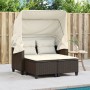2 seater garden sofa with hood and brown PE rattan stools by , Outdoor sofas - Ref: Foro24-365782, Price: 270,34 €, Discount: %