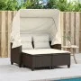 2-Sitzer-Gartensofa mit Kapuze und braunen PE-Rattanhockern von , Outdoor-Sofas - Ref: Foro24-365782, Preis: 294,72 €, Rabatt: %