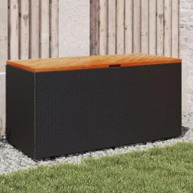Black rattan acacia wood garden storage box 110x50x54cm by , Outdoor storage boxes - Ref: Foro24-365955, Price: 143,16 €, Dis...