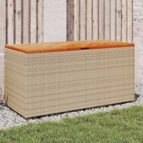 Caja de almacenaje jardín madera acacia ratán beige 110x50x54cm