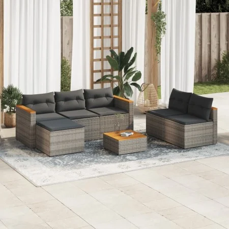 Garden sofa and cushion set 5 pieces gray acacia synthetic rattan by , Garden sets - Ref: Foro24-3213538, Price: 435,98 €, Di...