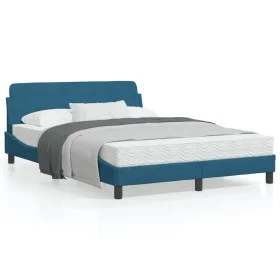 Bed frame with blue velvet headboard 140x190 cm by , Beds and slatted bases - Ref: Foro24-373176, Price: 154,42 €, Discount: %