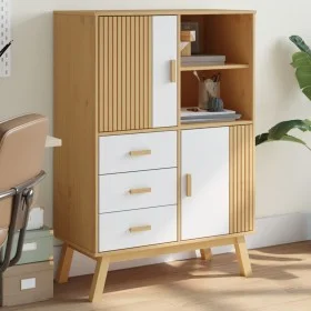 OLDEN sideboard solid pine wood brown and white 85x43x125 cm by , Sideboards - Ref: Foro24-358617, Price: 303,15 €, Discount: %
