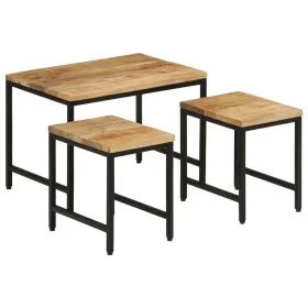 Stackable tables 3 pieces solid rough mango wood and iron by , Side tables - Ref: Foro24-372731, Price: 59,48 €, Discount: %