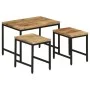 Stapelbare Tische, 3-teilig, aus massivem, rauem Mangoholz und Eisen von , Seitentische - Ref: Foro24-372731, Preis: 59,56 €,...
