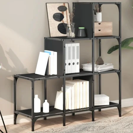 Engineered wood and black metal shelving 92x30x102 cm by , Bookcases and shelves - Ref: Foro24-845436, Price: 64,90 €, Discou...
