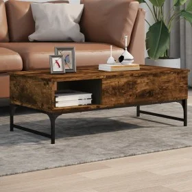 Engineered wood coffee table metal smoke oak 100x50x35 cm by , Coffee table - Ref: Foro24-845393, Price: 66,05 €, Discount: %