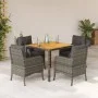 Set comedor de jardín 5 piezas con cojines ratán sintético gris de , Conjuntos de jardín - Ref: Foro24-3211873, Precio: 535,5...