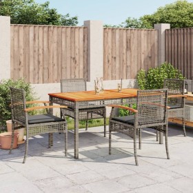 Set comedor de jardín 5 piezas con cojines ratán sintético gris