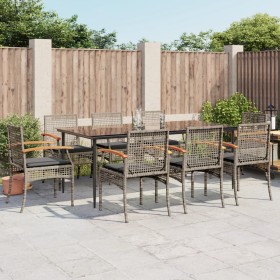 Garden dining set 9 pieces and gray synthetic rattan cushions by , Garden sets - Ref: Foro24-3213616, Price: 654,38 €, Discou...