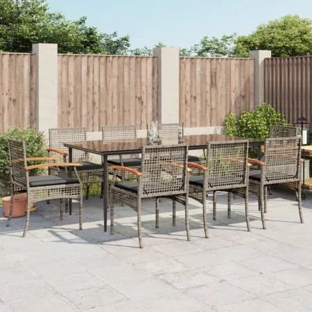 Garden dining set 9 pieces and gray synthetic rattan cushions by , Garden sets - Ref: Foro24-3213616, Price: 681,52 €, Discou...