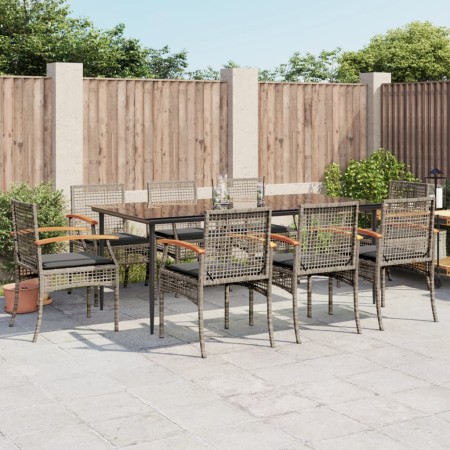 Garten-Essgruppe 9-teilig und graue synthetische Rattankissen von , Gartensets - Ref: Foro24-3213616, Preis: 654,38 €, Rabatt: %