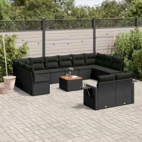 Garden sofa and cushion set 13 pieces black synthetic rattan by , Modular outdoor sofas - Ref: Foro24-3224795, Price: 856,52 ...