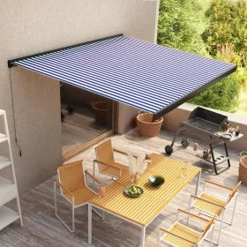 Toldo de carrete manual azul y blanco 350x250 cm de , Toldos - Ref: Foro24-3052701, Precio: 530,17 €, Descuento: %