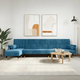 L-förmiges Schlafsofa aus blauem Samt, 271 x 140 x 70 cm von , Sofas - Ref: Foro24-3157220, Preis: 491,59 €, Rabatt: %