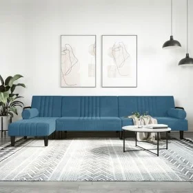 L-förmiges Schlafsofa aus blauem Samt, 260 x 140 x 70 cm von , Sofas - Ref: Foro24-3157241, Preis: 413,49 €, Rabatt: %