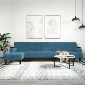 L-förmiges Schlafsofa aus blauem Samt, 260 x 140 x 70 cm von , Sofas - Ref: Foro24-3157241, Preis: 415,32 €, Rabatt: %