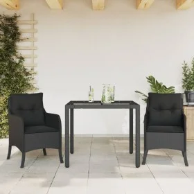 Set comedor de jardín 3 pzas con cojines ratán sintético negro by , Garden sets - Ref: Foro24-3211848, Price: 286,93 €, Disco...