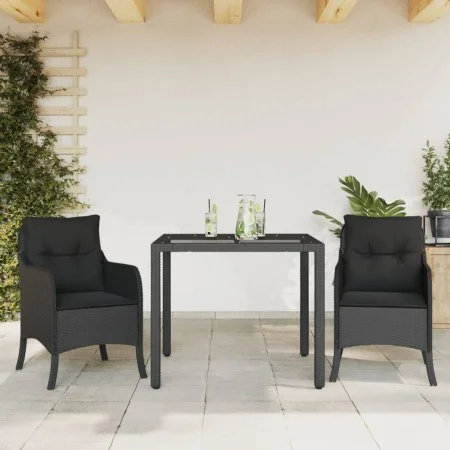Garten-Essgruppe, 3-teilig, mit schwarzen Polstern aus synthetischem Rattan von , Gartensets - Ref: Foro24-3211848, Preis: 28...