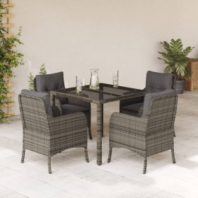 Set comedor de jardín 5 piezas con cojines ratán sintético gris