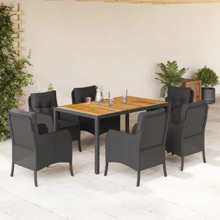 Set de comedor de jardín 7 pzas y cojines ratán sintético negro by , Garden sets - Ref: Foro24-3211869, Price: 760,94 €, Disc...