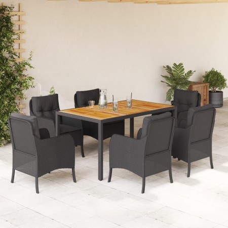 Set de comedor de jardín 7 pzas y cojines ratán sintético negro by , Garden sets - Ref: Foro24-3211869, Price: 774,69 €, Disc...