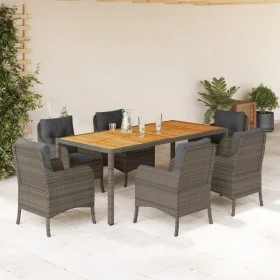 Set comedor jardín 7 pzas y cojines ratán sintético gris by , Garden sets - Ref: Foro24-3211876, Price: 816,85 €, Discount: %