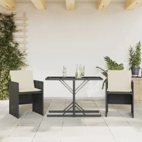 Mesita y sillas con cojines 3 piezas ratán sintético negro by , Garden sets - Ref: Foro24-365062, Price: 161,52 €, Discount: %