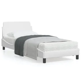 Estructura de cama con cabecero cuero sintético blanco 90x200cm de , Camas y somieres - Ref: Foro24-373119, Precio: 112,03 €,...