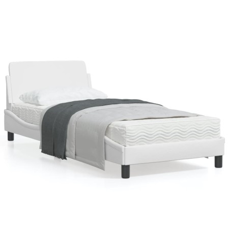 Bettgestell mit Kopfteil aus weißem Kunstleder 90x200cm von , Betten und Lattenroste - Ref: Foro24-373119, Preis: 113,90 €, R...