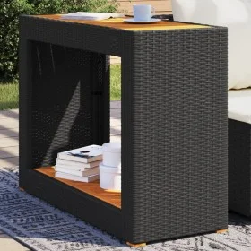 Mesa auxiliar jardín tapa madera ratán PE negro 100x40x75 cm by , Garden tables - Ref: Foro24-366306, Price: 111,48 €, Discou...