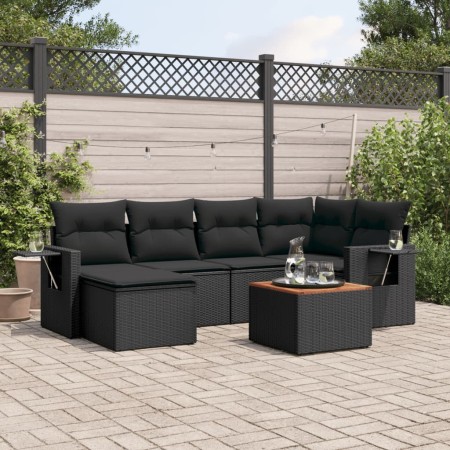 Set de comedor de jardín 7 pzas y cojines ratán sintético negro by , Modular outdoor sofas - Ref: Foro24-3224662, Price: 422,...