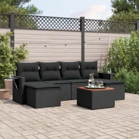 Garten-Essgruppe 7-teilig mit schwarzen Polstern aus synthetischem Rattan von , Modulare Sofas für den Außenbereich - Ref: Fo...