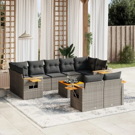 Set de sofás de jardín 10 pzas con cojines ratán sintético gris by , Garden sets - Ref: Foro24-3227159, Price: 588,16 €, Disc...