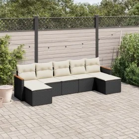 Set de comedor de jardín 7 pzas y cojines ratán sintético negro by , Garden sets - Ref: Foro24-3226231, Price: 370,36 €, Disc...