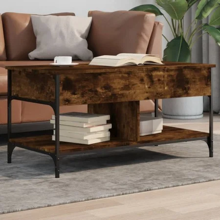 Mesa de centro madera ingeniería metal roble humo 100x50x50 cm by , Coffee table - Ref: Foro24-845368, Price: 80,74 €, Discou...