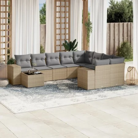 Gartensofa-Set mit 10-teiligen beigen Kissen aus synthetischem Rattan. von , Gartensets - Ref: Foro24-3255396, Preis: 677,42 ...