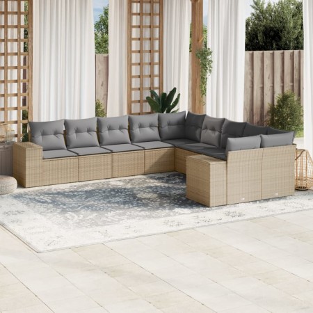 Gartensofa-Set mit 10-teiligen beigen Kissen aus synthetischem Rattan. von , Gartensets - Ref: Foro24-3255446, Preis: 641,14 ...