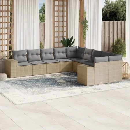 Gartensofa-Set mit 10-teiligen beigen Kissen aus synthetischem Rattan. von , Gartensets - Ref: Foro24-3255446, Preis: 652,70 ...