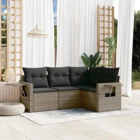 Set de sofás de jardín 4 pzas y cojines ratán sintético gris by , Garden sets - Ref: Foro24-3220109, Price: 275,07 €, Discoun...