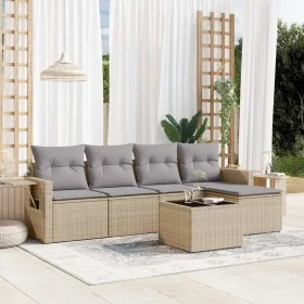 Gartensofa-Set mit 6-teiligen Kissen aus synthetischem Rattan in Beige. von , Gartensets - Ref: Foro24-3220098, Preis: 352,65...