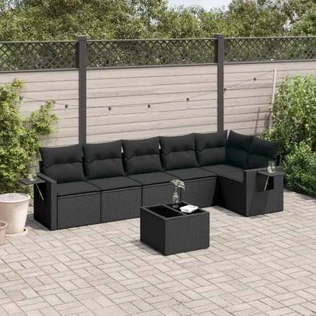 Set de comedor de jardín 7 pzas y cojines ratán sintético negro de , Conjuntos de jardín - Ref: Foro24-3220194, Precio: 478,3...