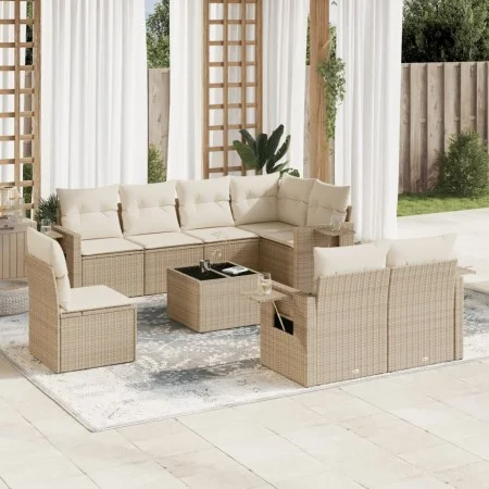 Set de sofás de jardín 9 pzas con cojines ratán sintético beige de , Conjuntos de jardín - Ref: Foro24-3220447, Precio: 651,3...