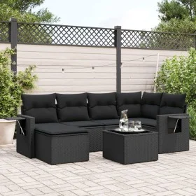 Set de comedor de jardín 7 pzas y cojines ratán sintético negro by , Garden sets - Ref: Foro24-3220464, Price: 458,44 €, Disc...
