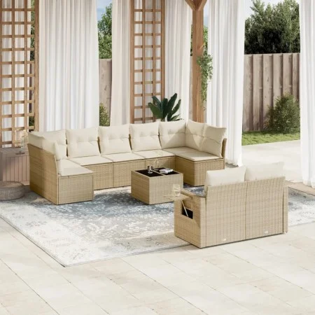 Gartensofa-Set mit 10-teiligen beigen Kissen aus synthetischem Rattan. von , Gartensets - Ref: Foro24-3220627, Preis: 672,57 ...