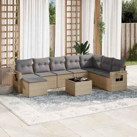 Set de sofás de jardín 9 pzas con cojines ratán sintético beige by , Garden sets - Ref: Foro24-3220568, Price: 542,00 €, Disc...