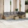 Set de sofás de jardín 9 pzas con cojines ratán sintético beige by , Garden sets - Ref: Foro24-3220568, Price: 542,00 €, Disc...