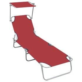 Folding sun lounger with red aluminum awning by vidaXL, Loungers - Ref: Foro24-47771, Price: 60,04 €, Discount: %